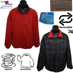 Pendleton XL Red Microfleece Jacket Reversible Full Zip Blue Tartan Plaid